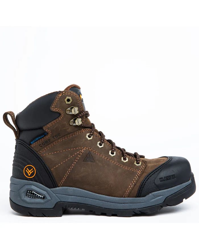 Hawx | Men's 6" Crew Lace-To-Toe Work Boots - Composite Toe | Dark Brown