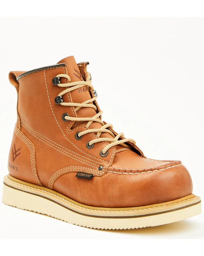 Hawx | Men's 6" Lace-Up Moc Work Boots - Composite Toe | Tan