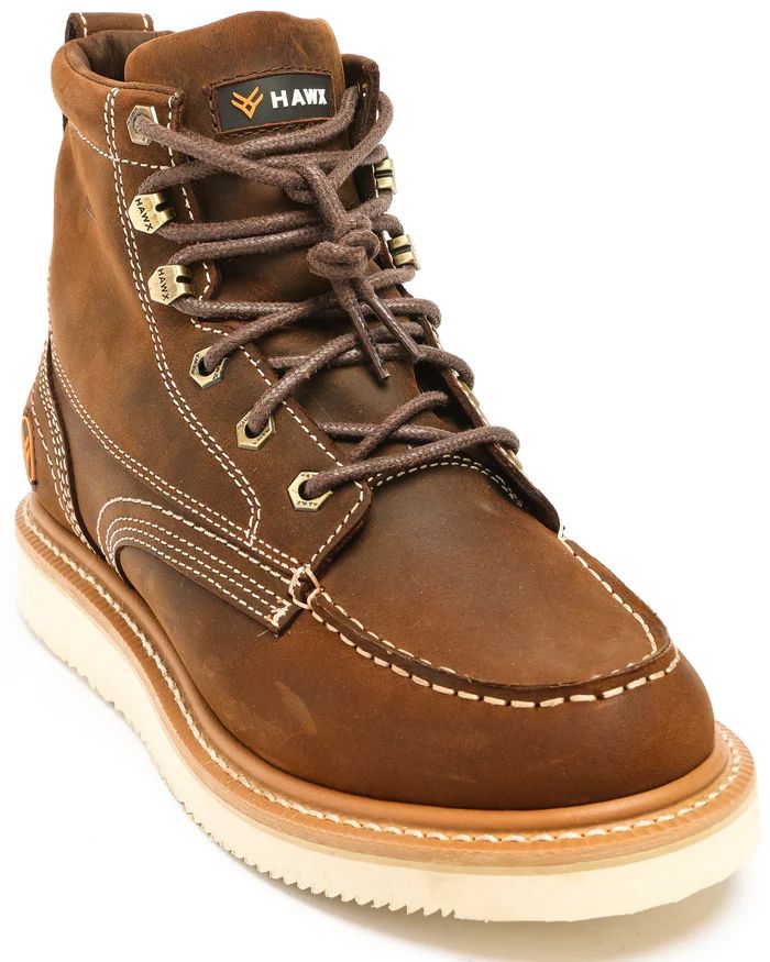 Hawx | Men's 6" Grade Work Boots - Moc Toe | Distressed Brown